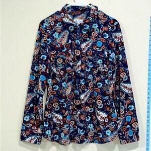 Beautiful Blue Paisley Print Button Down Shirt By Denim & Company. Size Medium